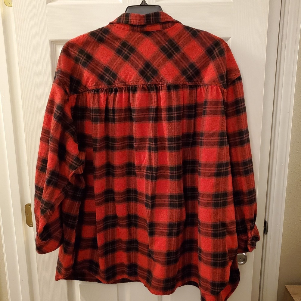 Terra & Sky sz 4X buffalo red plaid flannel shirt cabin cozy drop shoulder - Picture 8 of 15